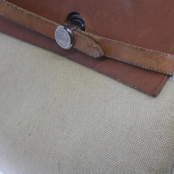 HERMES Her Bag Ad Backpack Coated Canvas Beige Brown - Picture 11 of 15